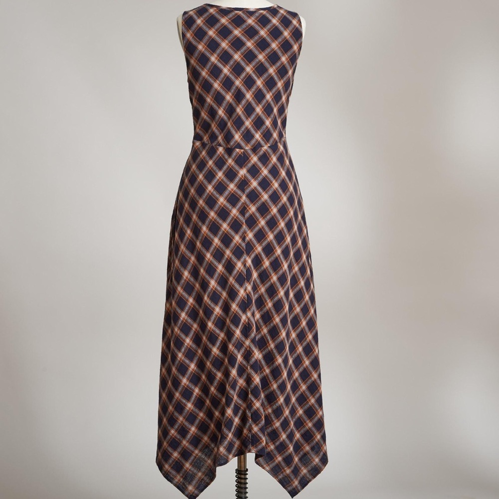 Sundance Navy and Orange Plaid Midi Dress